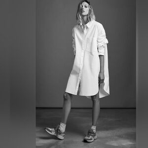 Zara Oversized White Cotton Poplin Shirt Dress, Size M-L